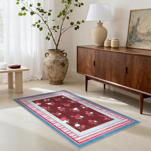 GarveeHome Pink Purple 2x3 Area Rug, Vintage Floral Machine Washable Small Rug, Non Slip TPR Backing, Soft Entryway Mat for Kitchen Bathroom Bedroom Nursery — view 2