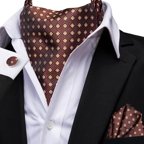 Image of Dubulle Paisley Floral Ascot for Men Self Tie Mens Cravat and Pocket Square Cufflinks Wedding