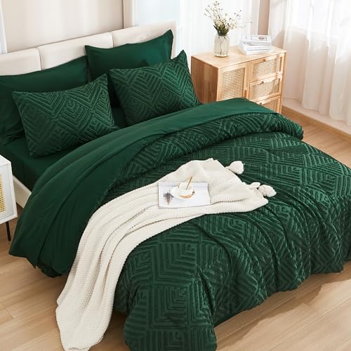 Andency Queen Comforter Set 7 Piece Dark Emerald Green - Bed in a Bag Queen Boho Lightweight Fluffy Tufted Bedding Sets with Comforter, Sheets, Pillowcases & Shams by Andency - Image 2
