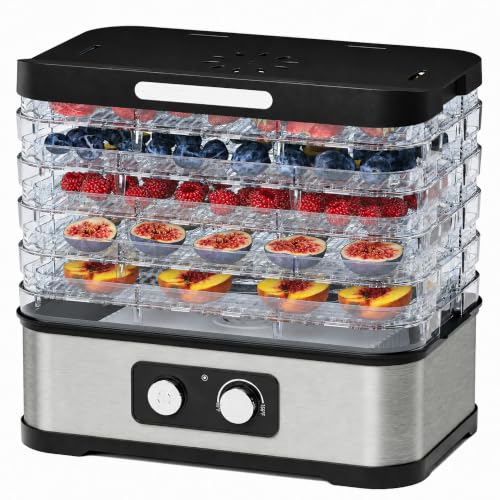 Konfintos Compact Food Dehydrator Machine for Jerky & Fruit, 250W Small Food Dryer, 5 Stackable...