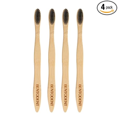 Bentodent toothpaste - Teeth Whitening Products | Charcoal Bamboo Toothbrush | Slim Bamboo toothbrush | Soft (Pack of 4 Adult Teeth Whitening Bamboo toothbrush)
