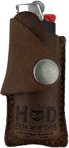 Miniatura 4 de Hide & Drink, Funda protectora para encendedor de cuero rústico hecha a mano (marrón borbon)