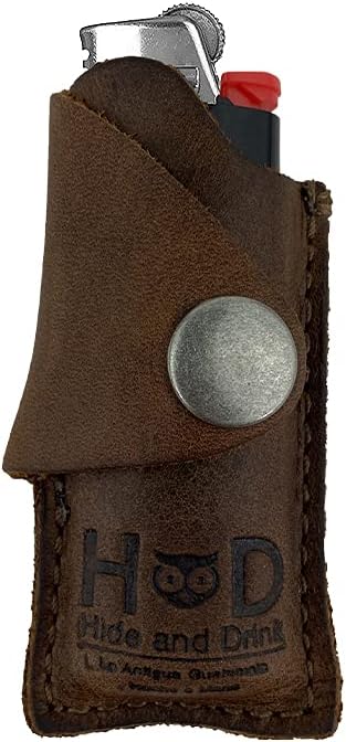 Hide & Drink, Rustic Leather Lighter Protective Case Handmade (Bourbon Brown)