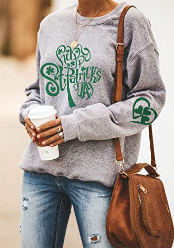 Image of Womens St. Patrick Day Lucky Clover Sweatershirt Crew Neck Long Sleeve Blouse Graphics Tie Dye Pullover