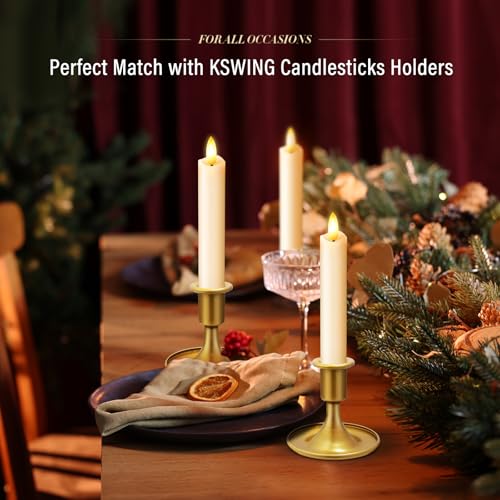 Image of KSWING Upgraded Real Wax Short LED Flameless Taper Candles with Remote, 6 PCS Ivory Candlesticks Battery Operated 3D Flickering - 6 inch Realistic Fake Candle Sticks for Home /Wedding /Fireplace Xmas Decor