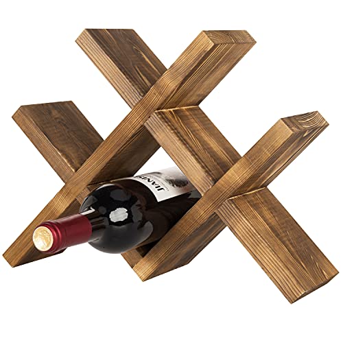 MyGift 4-Bottle Rustic Brown Wood Wine Rack Countertop, Wine Bottle Holder for Kitchen or Home Bar by MyGift - Image 6