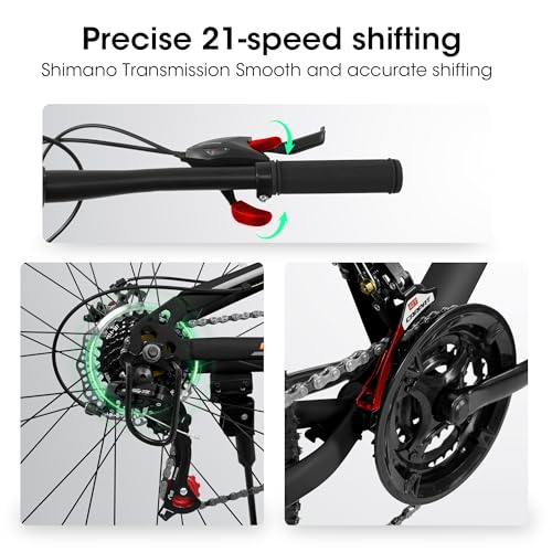 Image of Ecarpat 24 /26 /27.5 Inch Mountain Bike, Full /Front Suspension Mens Boys Mountain Bike with 21 Speed Steel Frame and Dual Disc Brakes, Adult Sport Bicycle for Trail City Road, Gift Choice