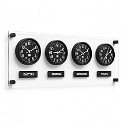 BBHORAIRE Black Time Zone Wall Clock, Silent Quartz Analog World Clock for Home or Office, Battery