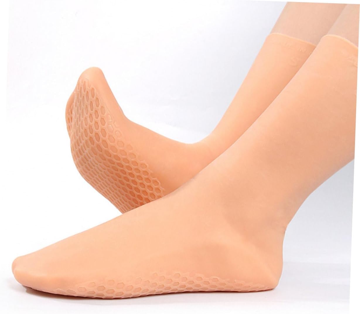 Moisturizing Foot Socks with Honeycomb Cushioning for Dry Feet Size L (40-44) Skin Color Silicone Gel Socks for Overnight Hydration