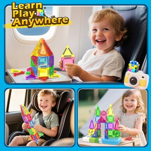Coodoo Magnetic Tiles for Kids Ages 4-8 Toddler Toys Magnetic Blocks Building Toy STEM Outdoor Kids Toys Gift for Boys & Girls 3+ Year Old, Pocket-Sized Mini Tiles for Classroom Must Haves — view 2
