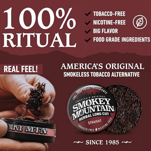 Image of Smokey Mountain Herbal Long Cut - Straight - 10 Can Box - Tobacco Free and Nicotine Free Snuff