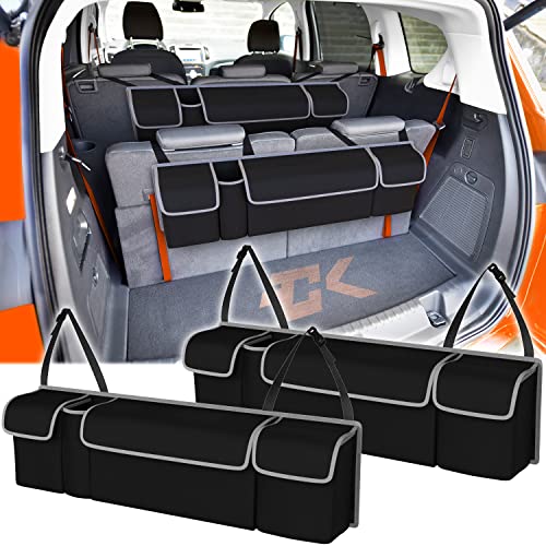 CK FORMULA Front or Rear Hanging Backseat Organizers - Black Grey Trim, Extra Storage Space Saving with 4 Compartments for Car, Truck, SUV, Van, Auto Interior Accessories, 2 Pieces