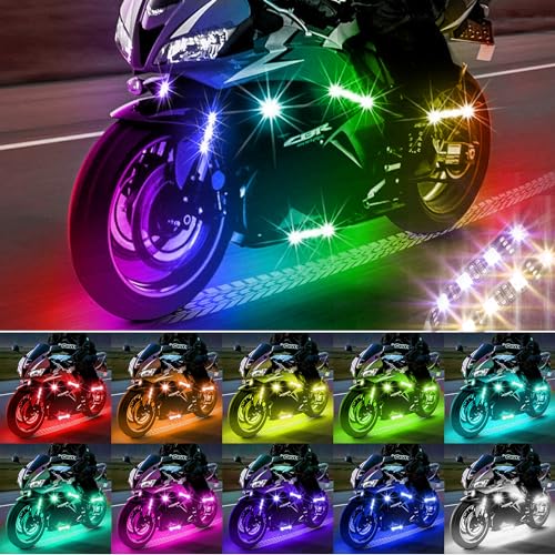 Image of SUNPIE Motorcycle LED Lights Underglow Kit 16PCS RGB LED Strip Lights with Brake&Turn Signal 12V Waterproof Bright 4 Zone Motorcycle Strips Lighting for Harley Kawasaki Suzuki Indian All Motor