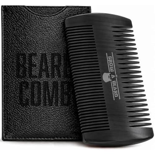 Wooden Beard Comb for Men & Case, Great Mustache Comb for Men, Dual Action Beard & Mustache Comb With Fine & Coarse Teeth, Mens Pocket Wood Comb, Peine Para Barba de Hombre (black)