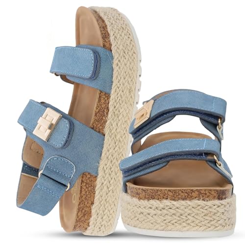 Image of YOKI TRIBECA-Y Platform Girls Sandals With Double Strap And Gold Buckle - Lightweight Toddler Sandals - Cushioned Footbed Sandal