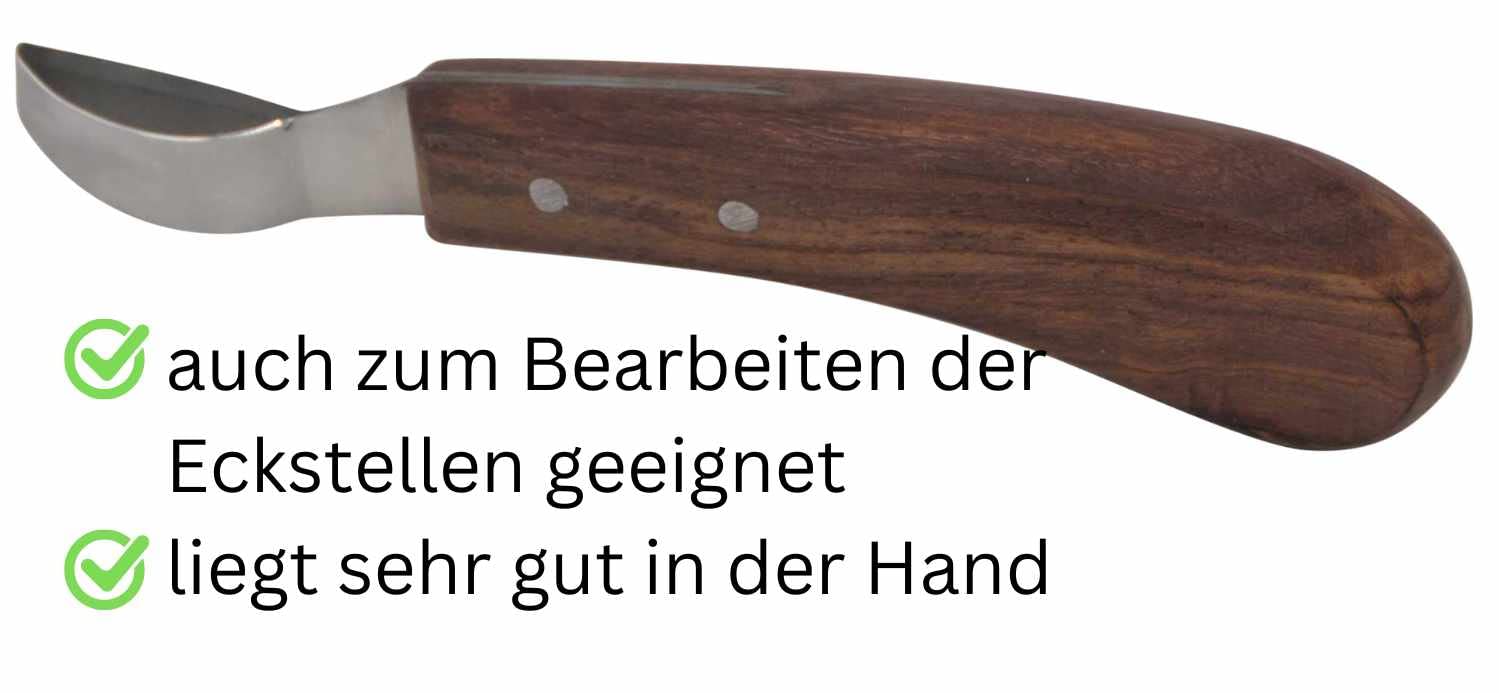 AMKA PRO Schlaufen Hufmesser Klauenmesser Rinnmesser Carbon Stahl anatmomischer Holzgriff spezielle kleine Schlaufe
