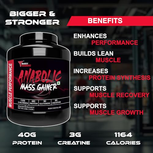 Image of Anabolic Mass Gainer, 2.5kg irish Chocolate | High Protein High Carbs, Added Vitamins, Probiotics & Enzymes, 40g Protein, 1164 Calories, 3g Creatine