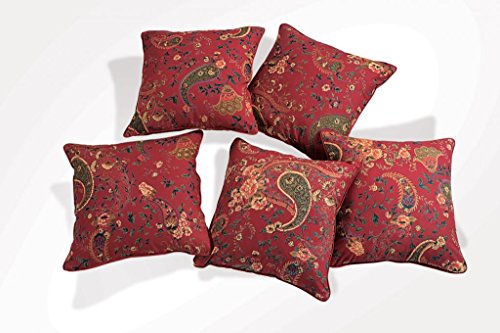 Image of Swayam Set of 5 Floral Print Cotton Red Cushion Cover | 12 x 12 Inch | Soft Breathable Fabric with Hidden Zipper | Decorative & Stylish Cushion Covers for Sofa, Living Room, Bedroom & Couch