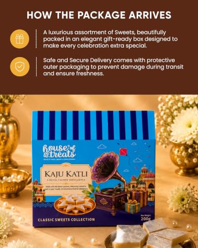 Image of Hyperfoods Rakhi Set for Brother Rakhi With Sweets House of Treats Kaju Katli 200g Sweets Gift Pack Gift Hamper for Bhaiya Rakhi Gift for Brother