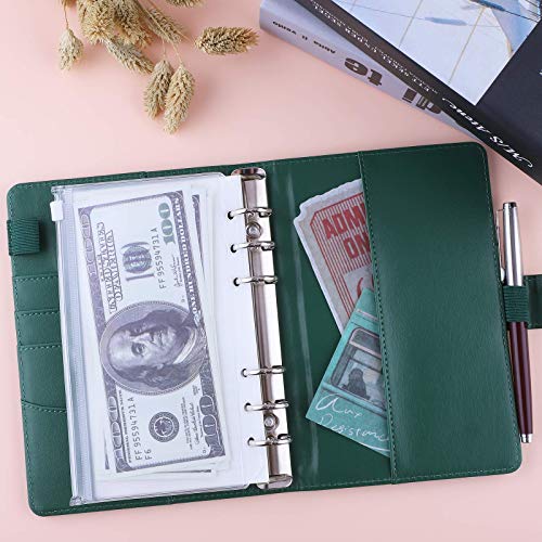 Antner A6 Pu Leather Notebook Binder (Dark Green) Bundle | 12 Pieces A6 Size Binder Pockets #TOP2