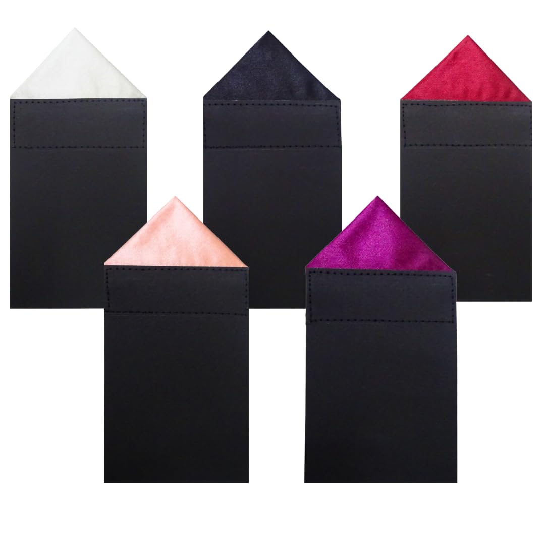 Men's Solid Color Pre Folded Pocket Square | Readymade Wedding Handkerchief for Suits, Blazers & Tuxedo (Pack of 5) (Multicolor) (Triangle)-image-39