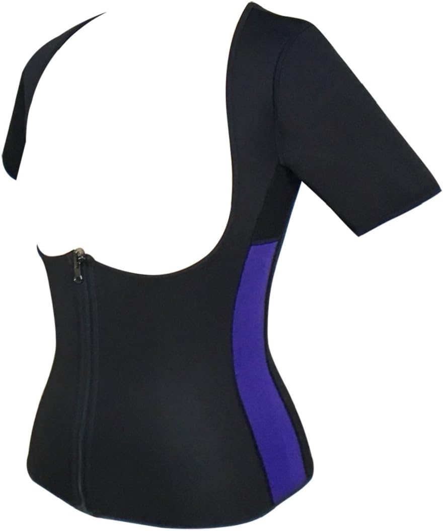 Stworld Womens Fat Burning Sweat Bodysuit Short Sleeve Body Shaper Sauna Suit with Front Zipper