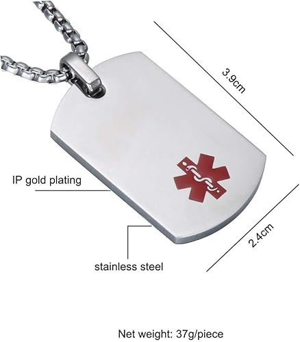 Miniatura 2 de Collar de identificación de alerta médica para hombre, de 20 a 28 pulgadas, etiquetas de perro, cadena de acero inoxidable con grabado gratuito