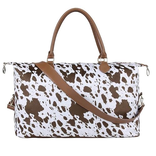Image of Cow Print Weekender Bag Cow Print Duffle Bag Cow Print Overnight Bags Western Weekender Bag for Hospital Maternity