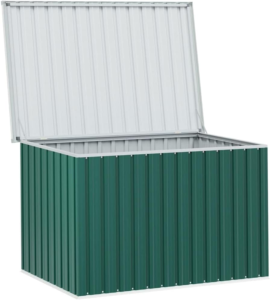 Green Galvanized Steel Outdoor Storage Box, 58.7 x 39.0 x 36.6 in, Deck Box for Patio Cushions, Garden Tools, Outdoor Organization