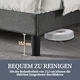 Yaheetech Polsterbett 140 x 200 cm Doppelbett mit Höhenverstellbarem Kopfteil, Stabiler Bettrahmen Stoffbett mit Lattenrost, Gepolstertes Bettgestell Jugendbett, Dunkelgrau
