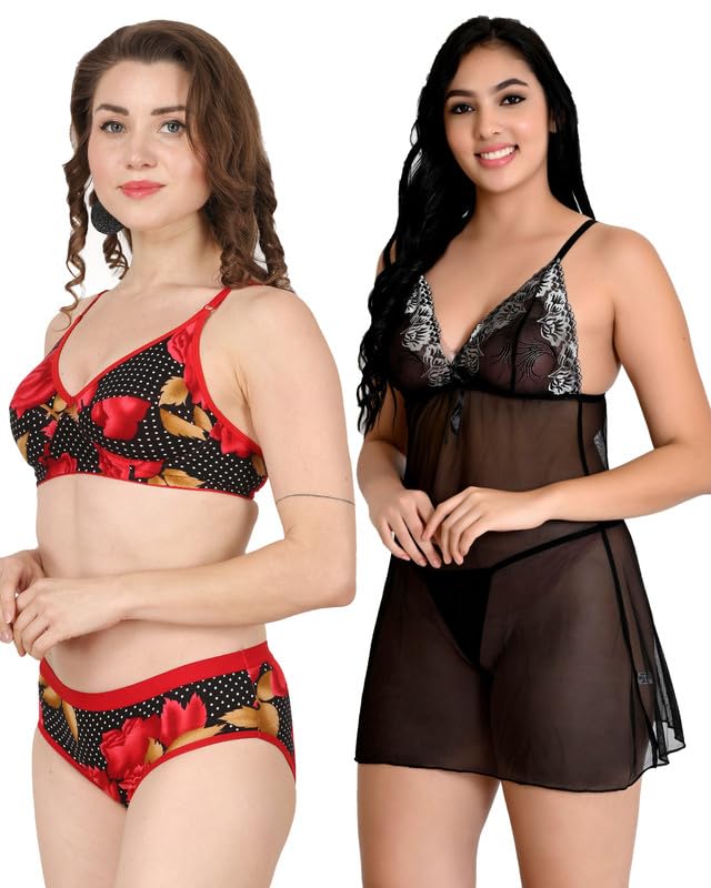 Image of Love Maker Babydoll Lingerie Bra Panty Set Undergarments for Women Honeymoon Nighties Small to 3XL