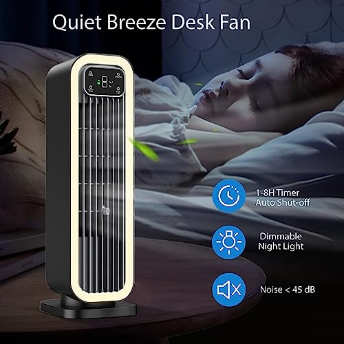 Bladeless Tower Fan For Bedroom, 15'' Cordless Small Desk Fan Type-C 12000Mah Battery Operated Oscillating Quiet Usb Fans With Dimmable Night Lights, Portable Table Office Fan For Living Room Outdoor #TOP2