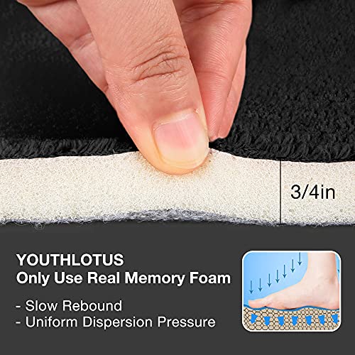 Youthlotus Black Memory Foam Bathroom Runner Rug Long Narrow Bath Mat Non Slip Soft Absorbent Washable Plush Microfiber Bathrug，16" X 47" #TOP3