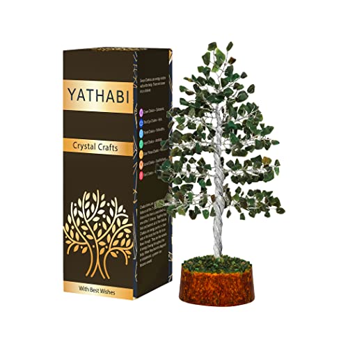 YATHABI Green Aventurine Chakra Tree Figurine Balancing Aura Cleansing Handmade Spiritual Gift Crystal Peaceful Feng Shui Money Bonsai Gems Reiki Healing Fortune Prosperity Wealth Stone Size 10 Inch