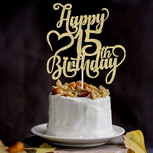 Arokippry Gold Glitter Happy 15Th Birthday Cake Topper - 15 Anniversary/Birthday - Hello 15, Cheers To 15 Years,15 & Fabulous Cake Topper Party Decoration (15Th) #TOP5