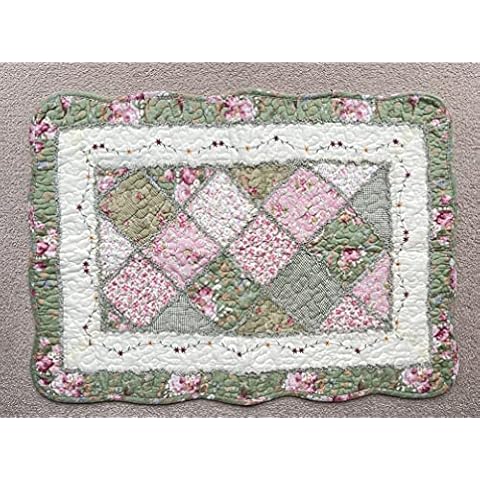 Vintage Floral Green Pink Patchwork Quilted Cotton Bedroom Bath Floor Mat Rug Cover
