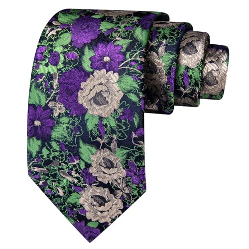 Image of Barry.Wang Plaid Ties Mens Silk Necktie and Tie Clip Checkered Tie for Wedding Party Business Formal