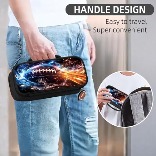 Image of American Football Pencil Case for Boys - Large Pencil Pouch for Boys with Zipper Compartments & Handle - Big Capacity Pen Organizer Box Bag for Kids Teens School Supplies