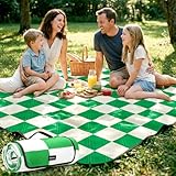 Doonly Picnic Blanket, 78' x 78' Large Waterproof Sandproof Beach Blanket, Foldable Outdoor Blanket Gingham Picnic Mat for Beach, Camping, Park, Grass, Lawn, Travel (Green)