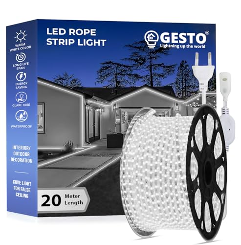 Image of Gesto 20 Meter Rope Led Strip Lights - Outdoor Lights Waterproof for Balcony Decoration,Home Decor & Interior Decoration | Decorative Lights for Diwali Decoration,Cove Light for Ceiling (White)