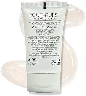 Personal Touch Youthburst Water Gel Moisturiser | Hyaluronic Acid, Vitamins E, C, B3 | 24H Hydration, Dark Circle & Wrinkl... Price In India