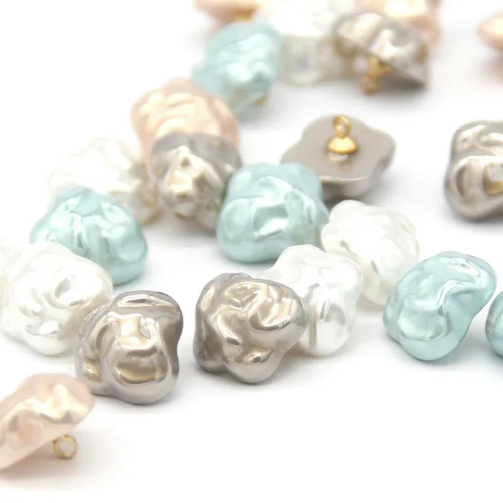 Guziki perłowe, 10 szt., 14 mm, glazurowane, metalowe, z trzonkiem, do dziecięcych ubrań i akcesoriów krawieckich(White Butterfly)