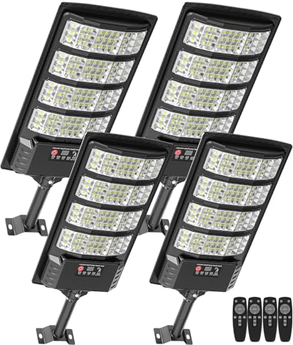 Solar Lights Outdoor, Solar Street Lights Outdoor Dusk to Dawn with Motion Sensor & Remote Control, Wide Angle Solar Flood Lights Outdoor IP67 Waterproof for Parking Lot, Yard & Driveway (4PACK)