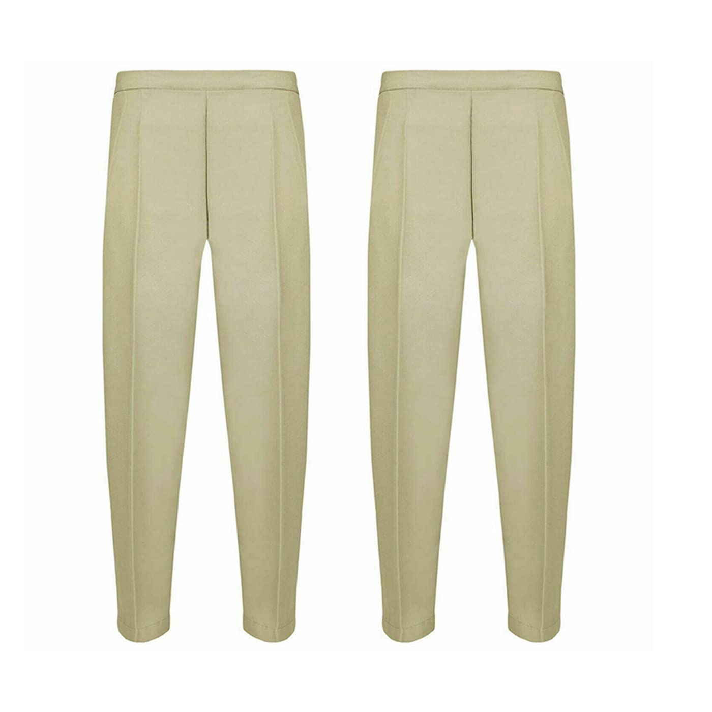 Sufiah Women's 2X Stone Pack Of 2 Half Elasticated Trouser Stretch Waist Casual Office Work Formal Pull On Trousers Pockets Uk Sizes (16, )