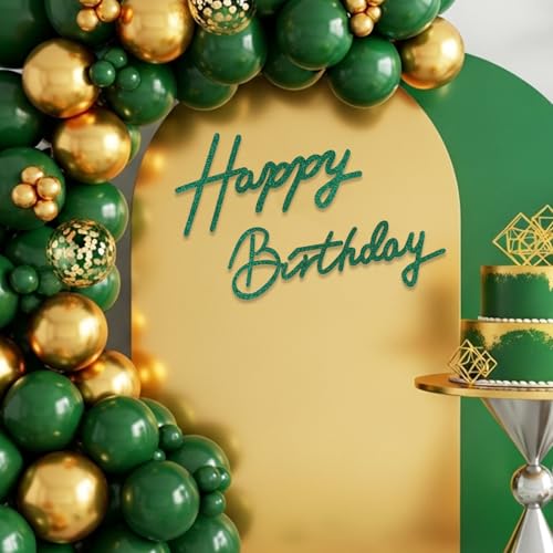 Image of TONIFUL Happy Birthday Sign for Backdrop - Glitter Green Felt Banner - Includes Dot Glue - Perfect for Birthday Party Backdrop,Wall Decor,Balloon Arch,Photo Background