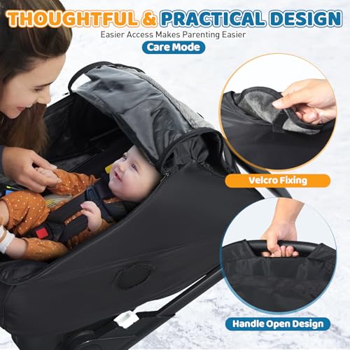 Image of Car Seat Rain Cover with Clear Peep Window, Universal Car Seat Cover Baby with Zipper Door and Side Ventilation, All-Round Snow, Wind & Rain Canopy Waterproof Cover, Machine Washable, Black