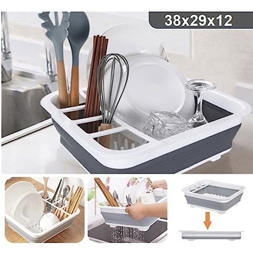 E18k Escorredor de louças retrátil de silicone para Talheres, Pratos, dobrável moderno e pratico