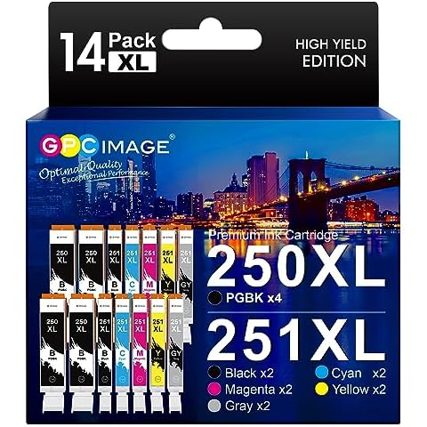 GPC Image Compatible Ink Cartridge Replacement for Canon 250XL 251XL PGI-250XL CLI-251XL Compatible with Pixma MX922 MG7520 MG5520 MG5420 Printer, 14 Pack (4PGBK,2Black,2Cyan,2Magenta,2Yellow,2Gray) Cover