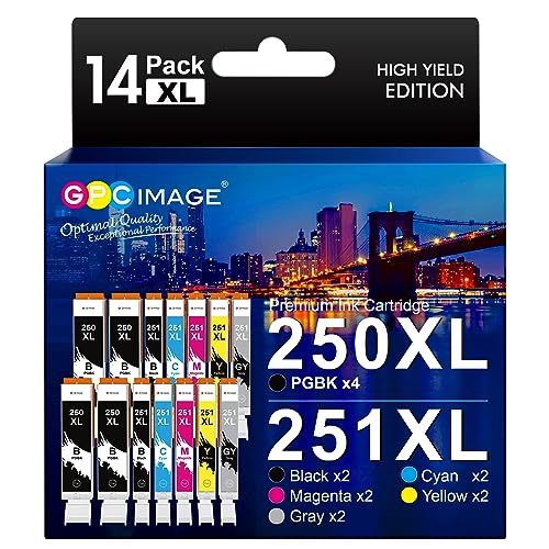 GPC Image Compatible Ink Cartridge Replacement for Canon 250XL 251XL PGI-250XL CLI-251XL Compatible with Pixma MX922 MG7520 MG5520 MG5420 Printer, 14 Pack (4PGBK,2Black,2Cyan,2Magenta,2Yellow,2Gray)