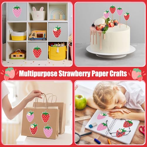 MixTeach 48 Pieces Strawberry Cutouts Summer Berry Paper Cutouts Strawberry Shape Die Cuts Bulletin Board Decorations Fruit Wall Decals for Classroom Back to School DIY Craft Projects Party Supplies
